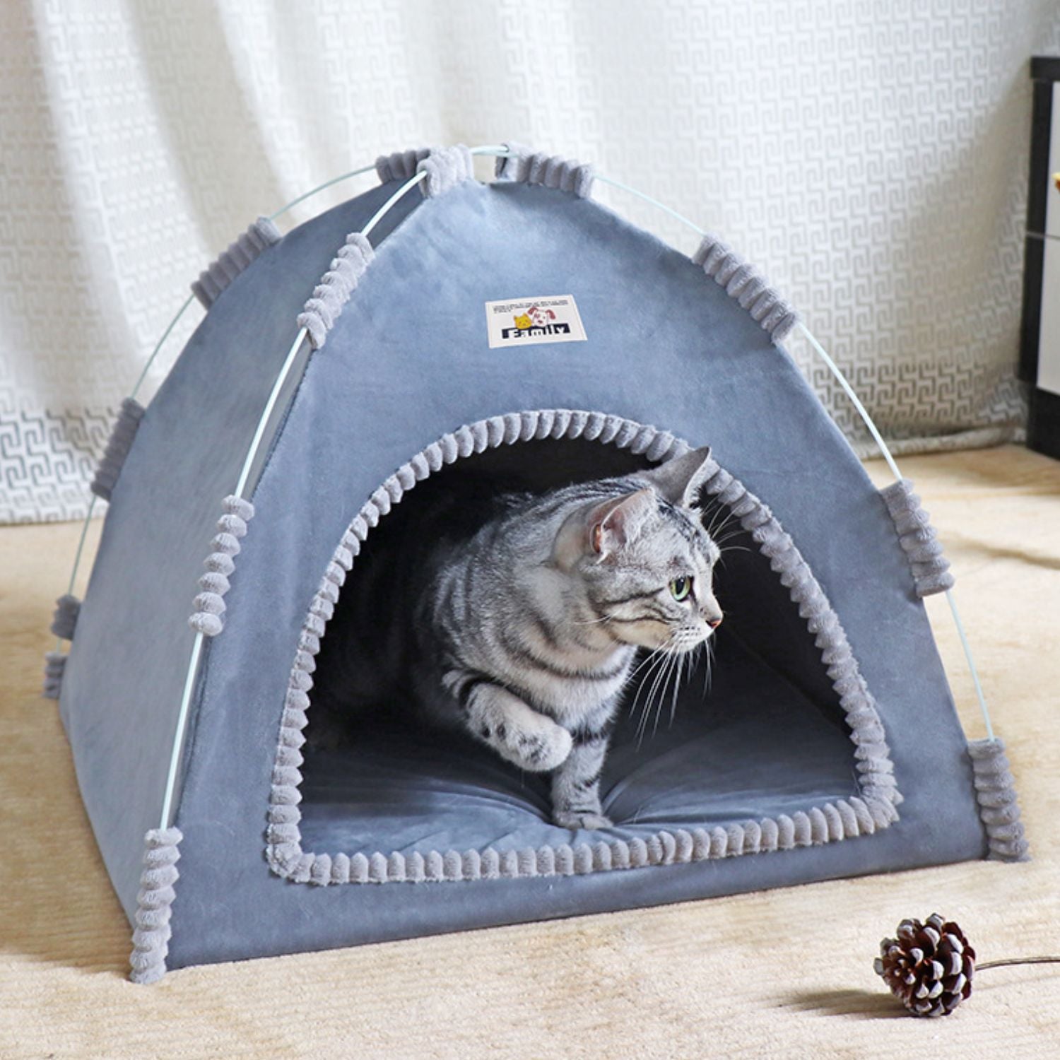 Hond Kat Tent Opvouwbaar grijs met kat uit tent